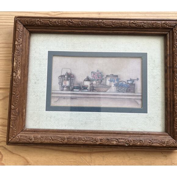 Vtg HOMCO Wood OAK FRAMED MATTED PRINT Cottage Core Decor Farm KAY LAMB SHANNON - Picture 1 of 3